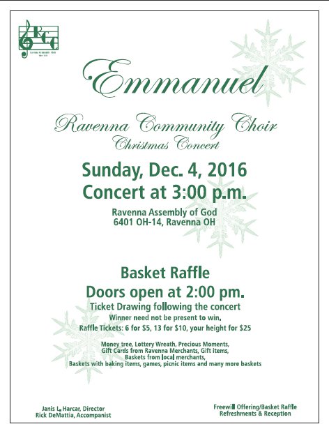 Poster for Christmas 2017 Ravenna Community Choir
                concert